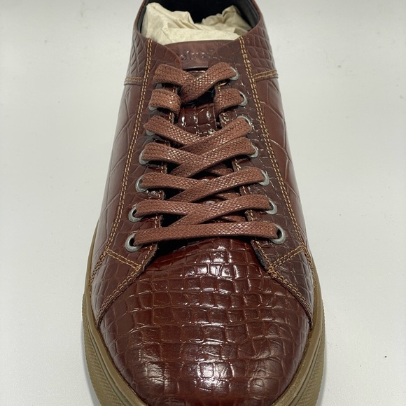 Belvedere Studio Bernardo II Cognac Croc Embossed Leather Sneakers Men’s 9.5 New - Picture 2 of 7